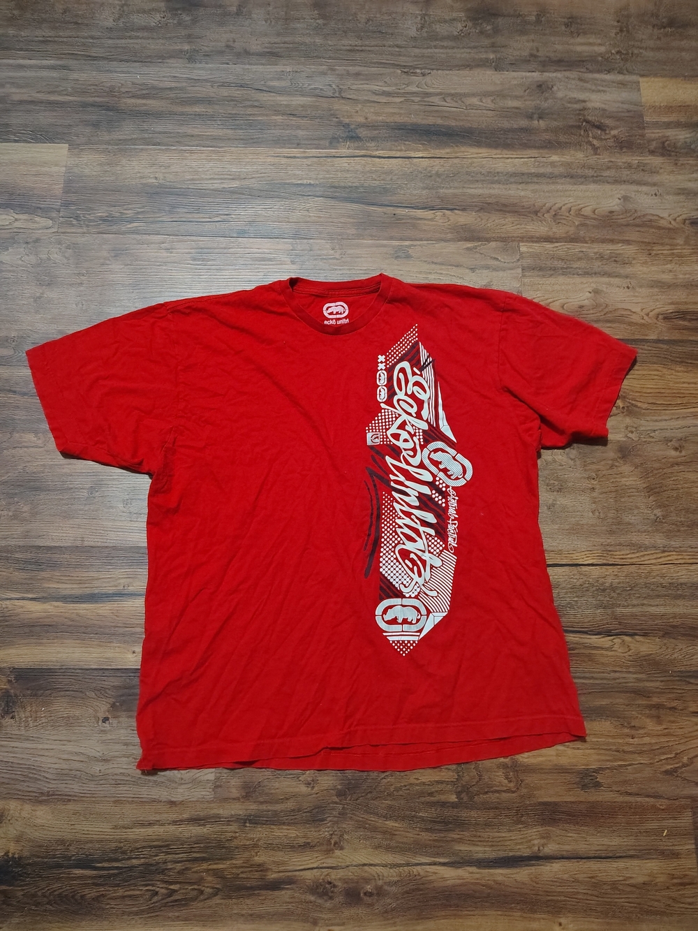 Ecko Unlimited Red Short Sleeve Tee with Vertical White Graphic